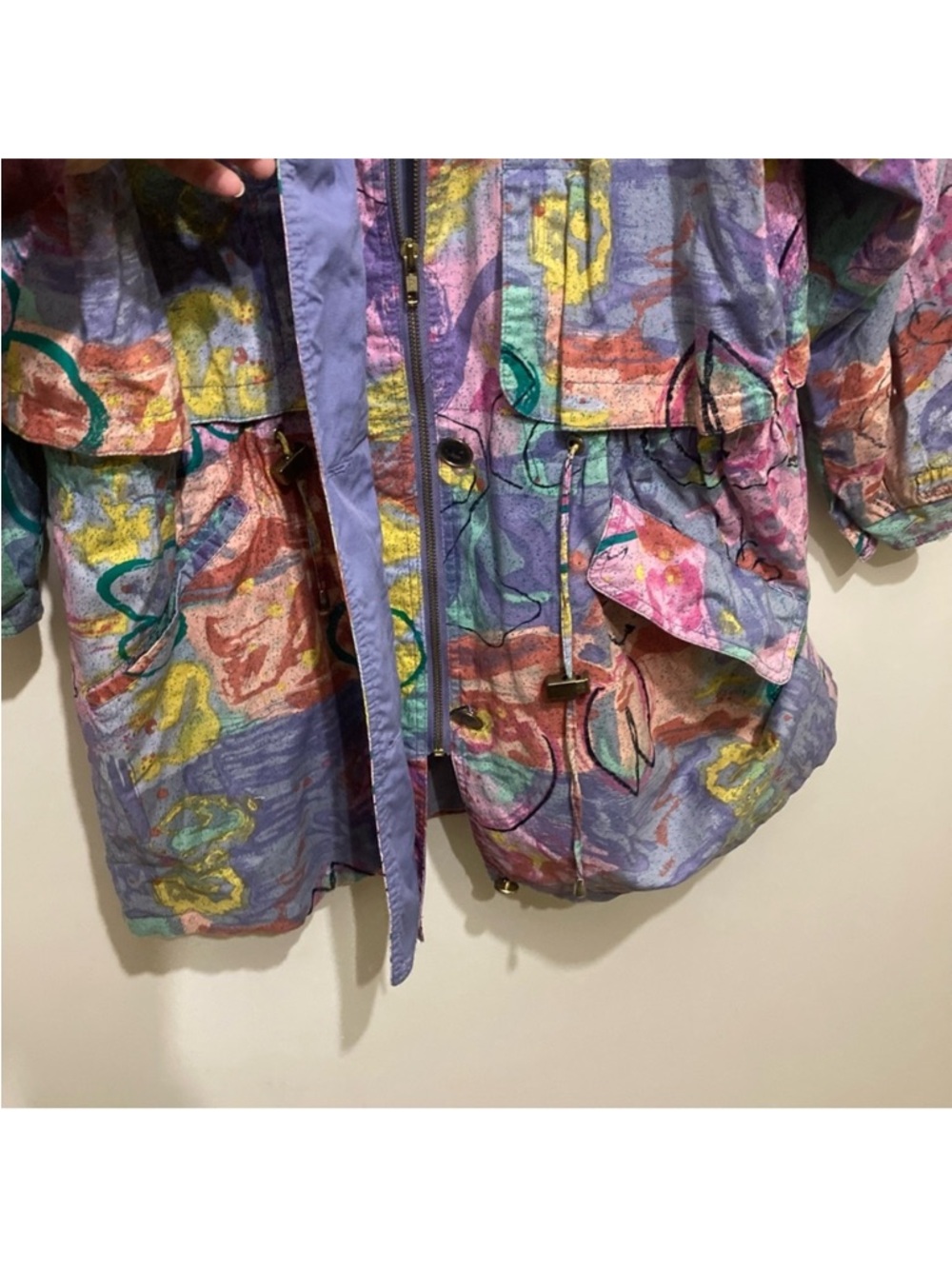 Vintage 90s Jacket Zip Up Size Medium Oversized Abstract Scribble Pastel Print - Picture 6 of 15